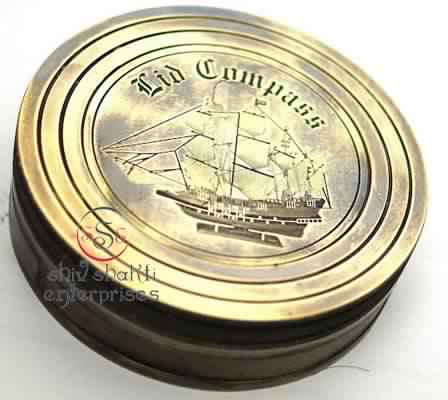 Black Antique Pocket Lid Compass