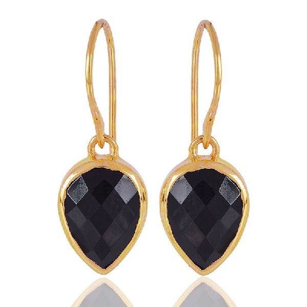1 Micron gold plated 925 sterling silver base metal and Black Onyx dangle earrings