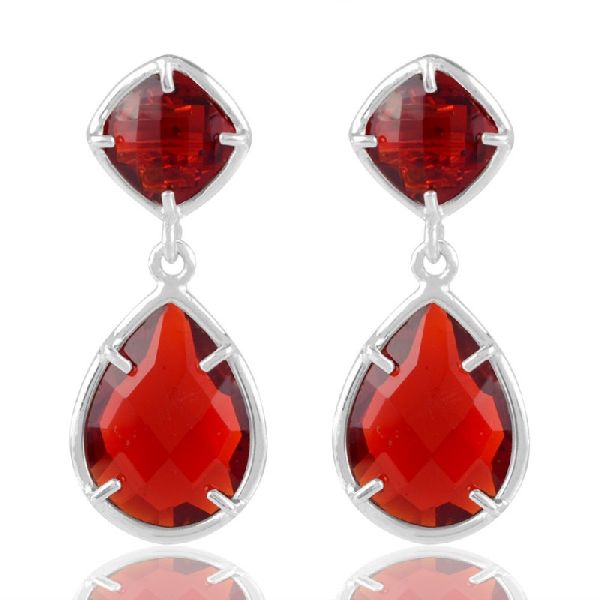 925 Sterling Silver Red Stone Earring