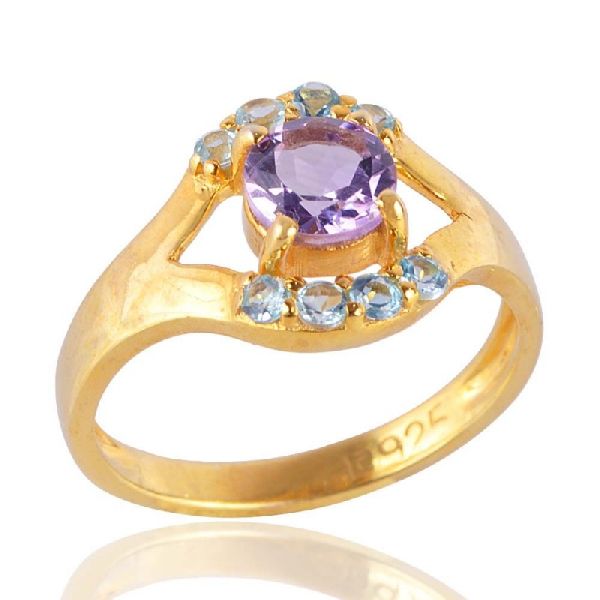 Amethyst and BT Gold Plated Silver Ring Engagement Ring