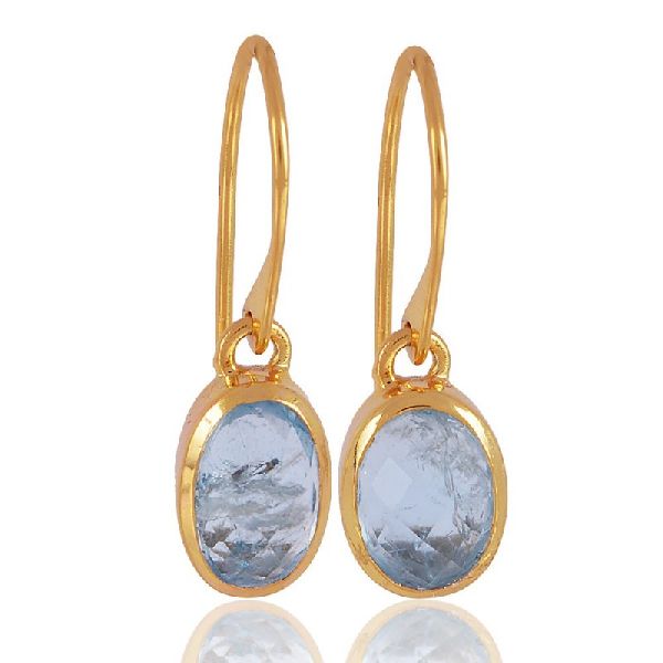 Aquamarine Natural Gemstone 1 microne gold vermiel sold Silver Earrings