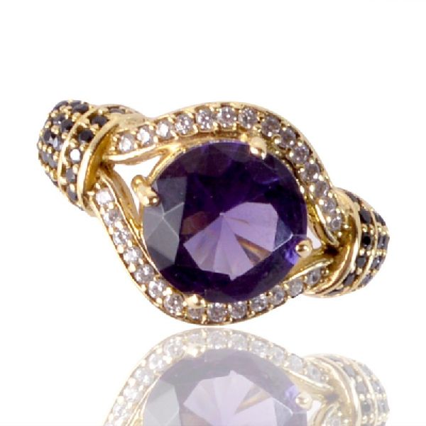 Blue Swarovski Glass Gold Plated Fashion Jewelry Finger Ring