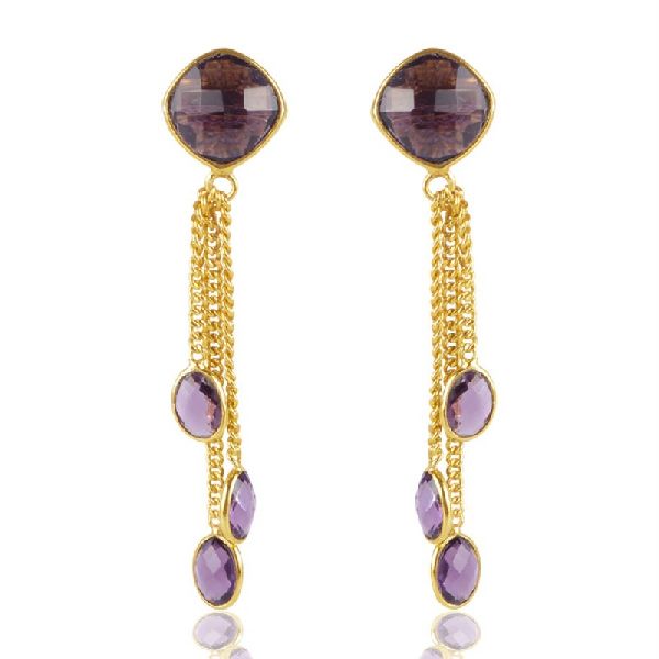 Gold Plated Amethyst Color Stone Sterling Silver Earring