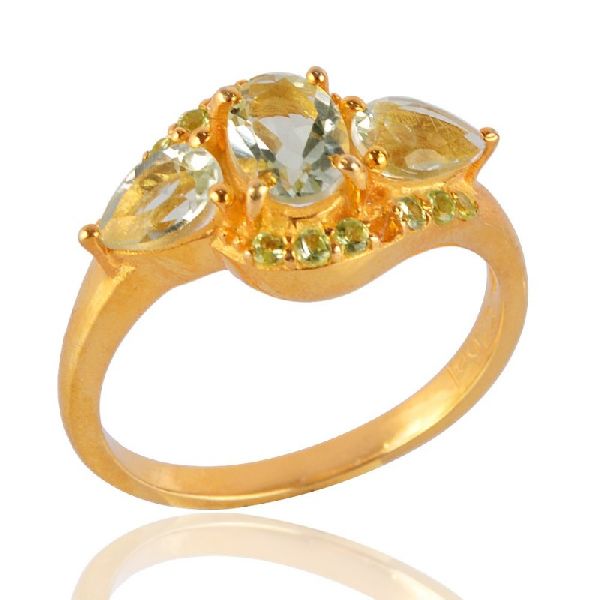 Green Amethyst and Peridot Gold Plated Silver Engagement Ring