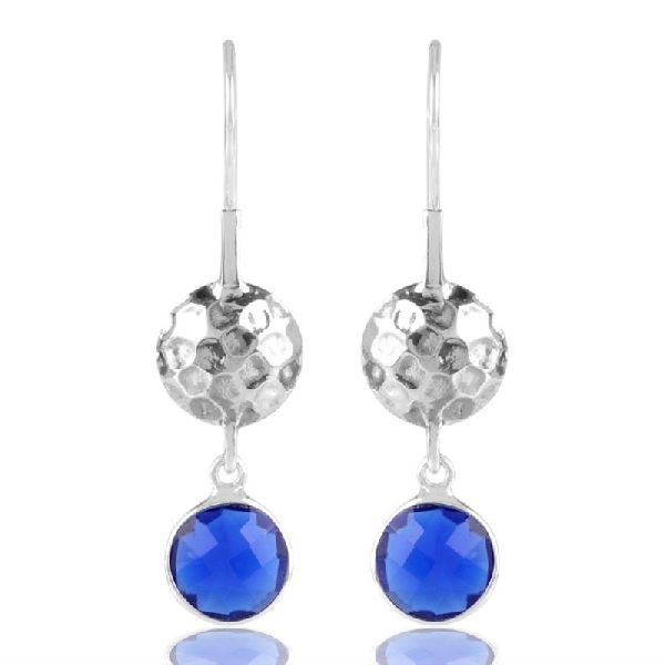 Hammered Design Blue Stone Solid Silver Earring