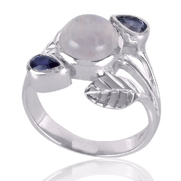 Iolite And Rainbow Moonstone Gemstone 925 Sterling Silver Ring