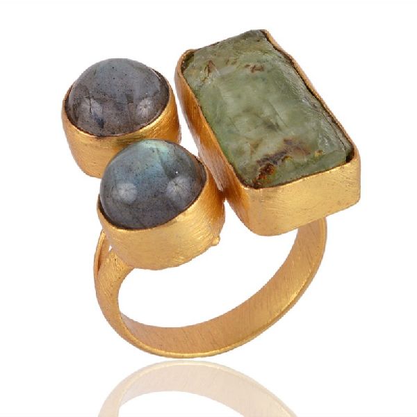 Labradorite and Rough Stone Fashion Jewelry Ring Yellow Gold Plated