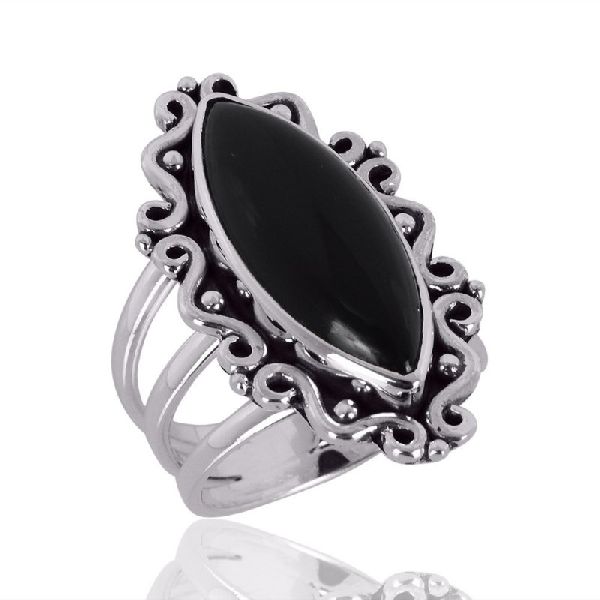 Natural Black Onyx Gemstone 925 Sterling Silver Ring