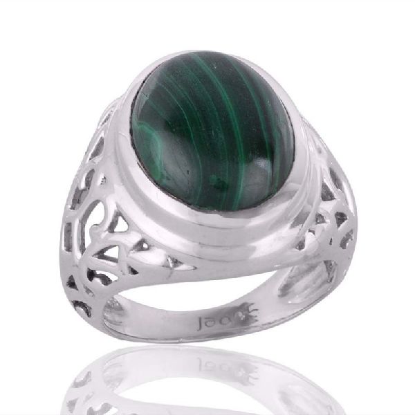 Natural Gemstone Malachite and Solid Silver Mens Rings