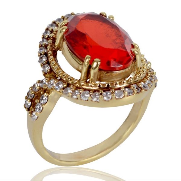 Orange Gemstone and White Cubic Zirconia Gold Plated Fashion Ring