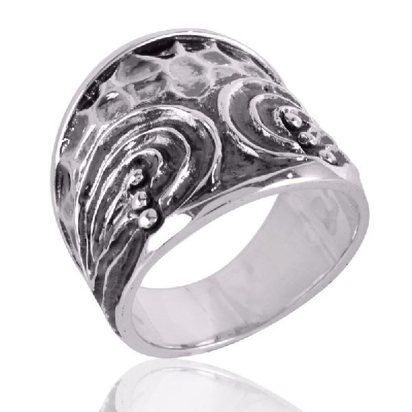 Oxidized Sterling Silver Hand Textured Band Ring for Men Women