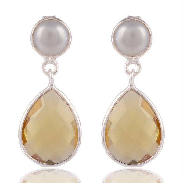 Pearl And Yellow Stone Sterling Silver Drop