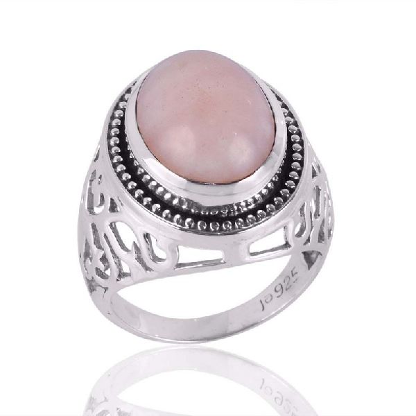Pink Opal and Sterling Silver Mens Womens Ring