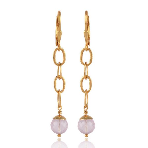 Rose Quartz and 18K Gold Plated Sterling Silver Dangle Earring