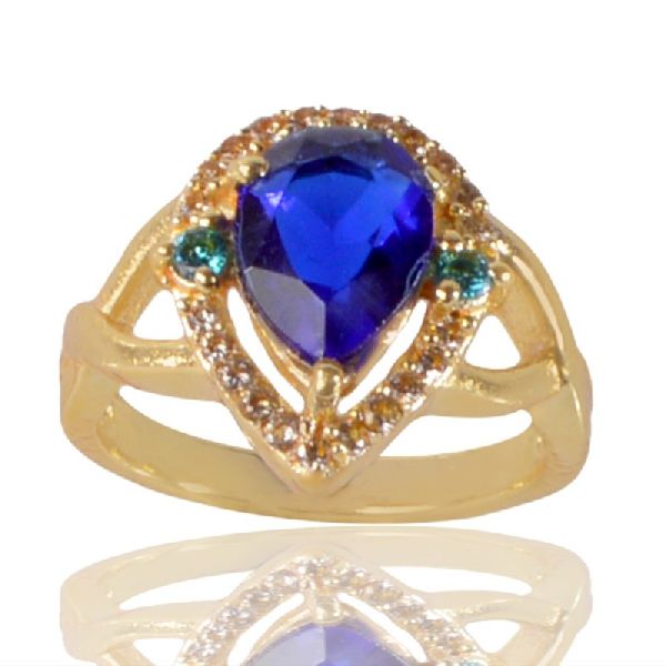 Tanzanite Sky Blue Gemstone and White Cubic Zirconia Gold Plated Fashion Ring