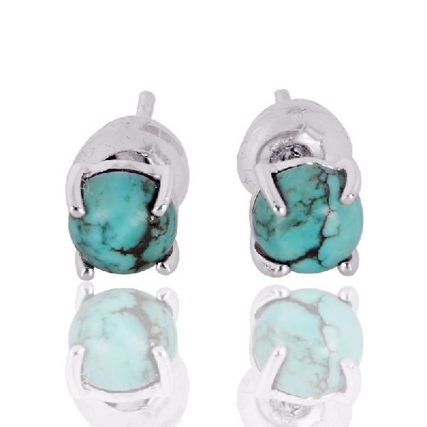 Tibetan Turquoise Gemstone Silver Stud Earring