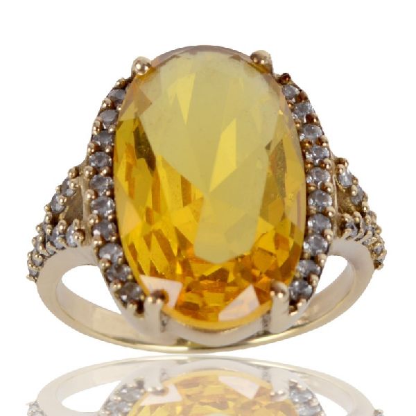 Yellow Gemstone and White Cubic Zirconia Gold Plated Fashion Designer Ring