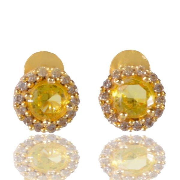 Yellow Gemstone And White Cubic Zirconia Gold Plated Stud Earring
