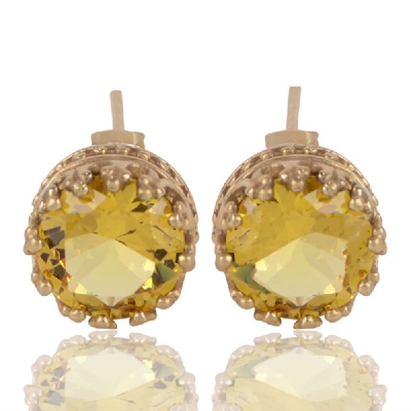 Yellow Swarovski Glass Gold Plated Fashion Designer Stud Earring