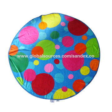 Round Beach Towel, Made of 100% Soft Cotton, Reactive Print, Velour Finish, OEM Orders are Welcome