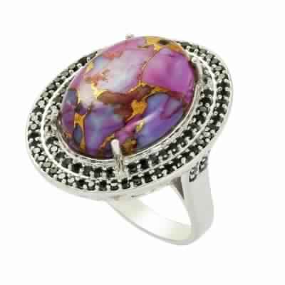 20X15 MM Purple Turquoise Oval Cab Sterling Silver Ring