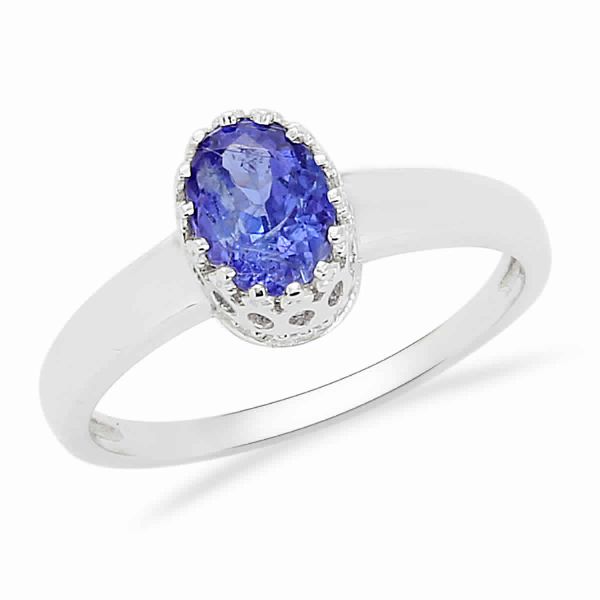 92.5 Sterling Silver Real Tanzanite Stone Crown Ring
