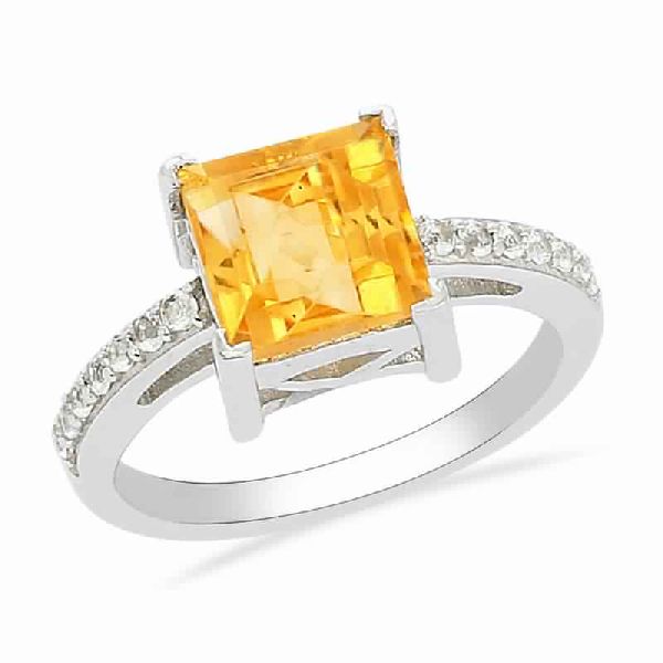 Octagon Citrine Sparkle 92.5 Sterling SIlver Ring