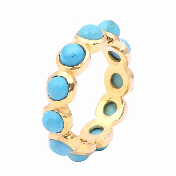 Round Cab Turquoise Yellow Vemiel Band Ring