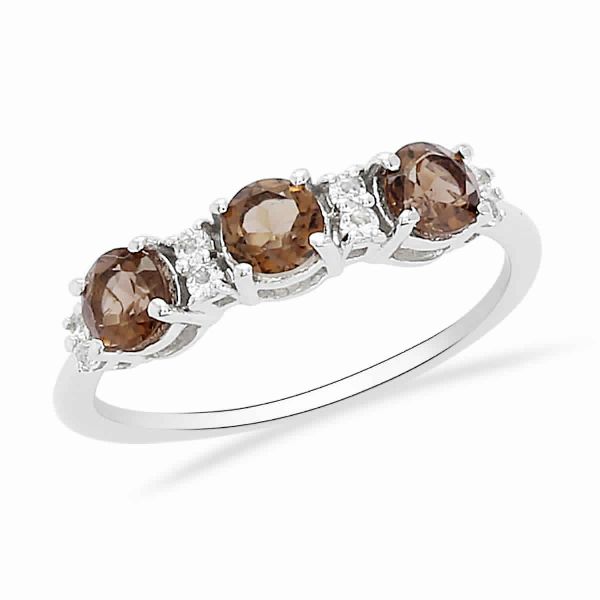 Shine Jewel Smoky Quartz Prong Set Sterling Silver Ring For Girls