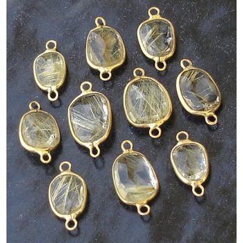 Golden rutilated rose cut gemstone connectors