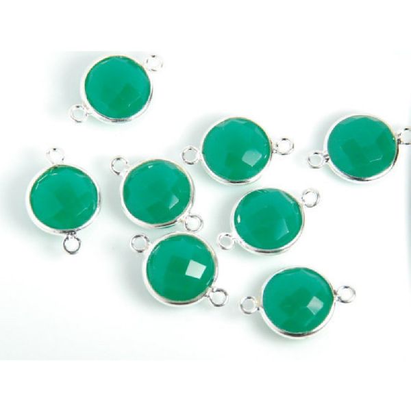 Green onyx round cut gemstones connectors