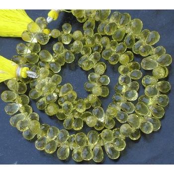 Lemon faceted drops briolletes natural stone beads