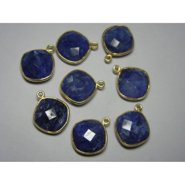 Silver Died blue sapphire cut cushion gemstones connectors