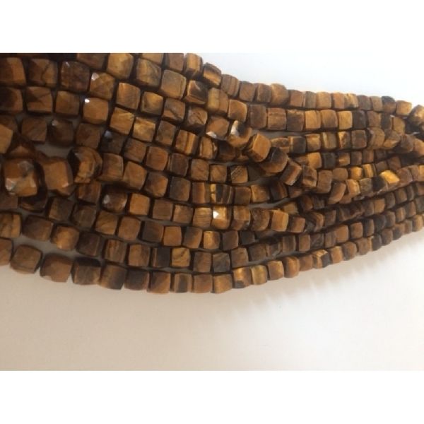 Tiger eye faceted cubes loose beads, Size : APPROX SIZE 6MM TO 8MM