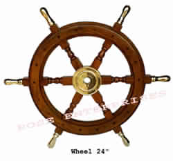 Wooden Ship Wheel W/Brass Handle