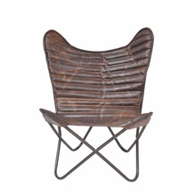 COCOA RIBBED WING LEATHER CHAIR