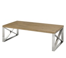 Metal Distressed Wood Coffee Table
