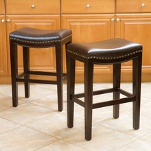 Wood Leather Backless Counter Stool