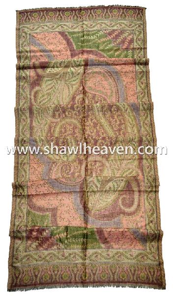 Benedetto 100% Cashmere Dyed Yarn Jacquard Beige Jamavar Pashmina Stole, Length : Long 70x200 Cms