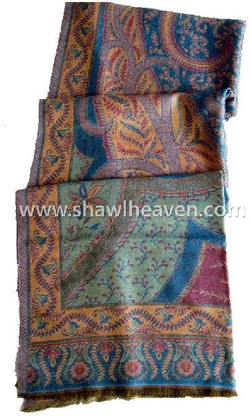 Traditional pashmina shawl with paisleys, Size : 70x200 cms