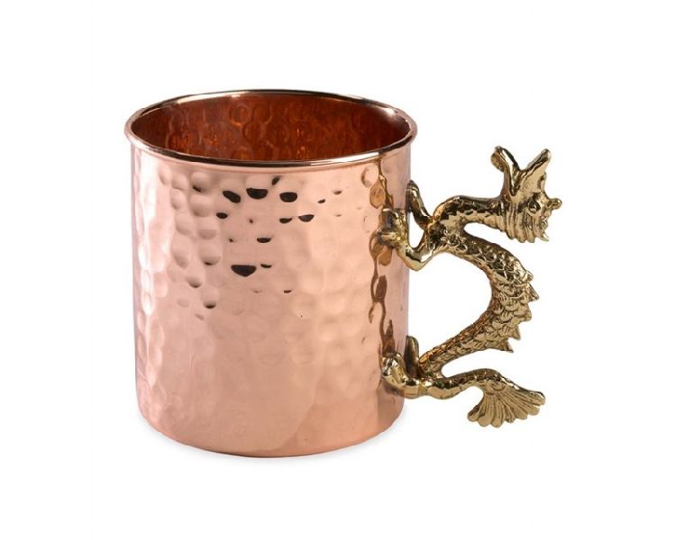 Hammered Copper Mug with Brass Dragon Handle