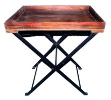 IRON WOODEN SERVICE TRAY TABLE