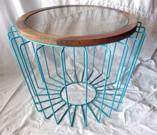 wooden Round coffee table with glass Top