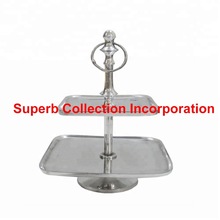 Square Silver Two Tier Cake Stand