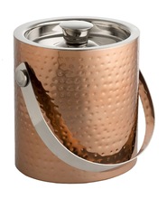 Copper double walled stainless steel ice bucket with tongs