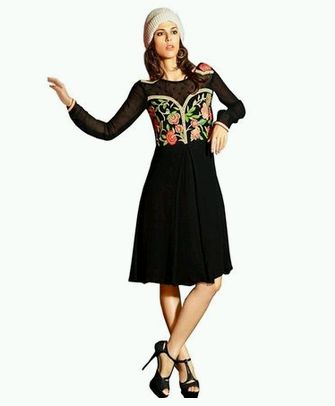 Black Georgette Embroidered Kurti, Size : S, XL