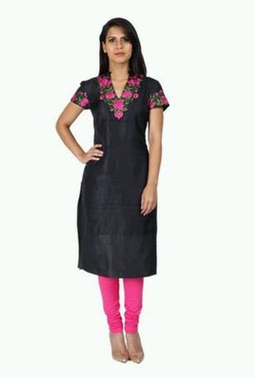 Sikhaa Black Printed Silk Kurti, Style : Straight