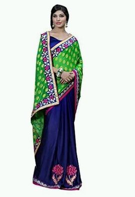 Blue & Green Satin Saree