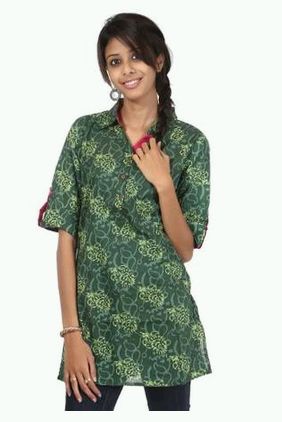 Floral Green Cotton Printed Kurti, Style : Straight