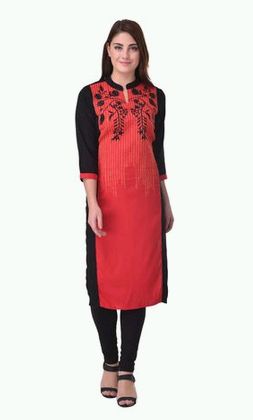 Diwann Red Printed Silk Kurti